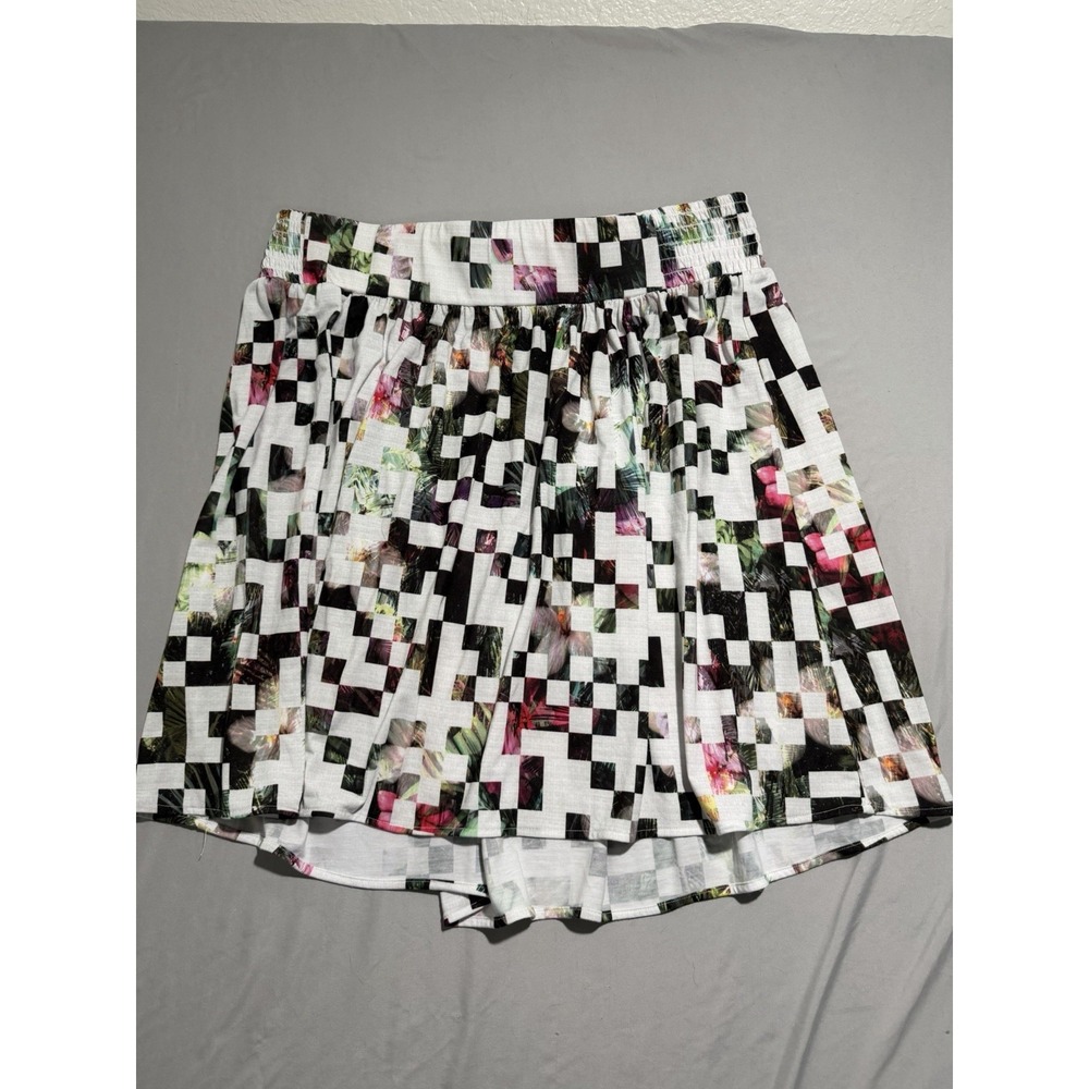lane bryant‎ floral checkered pattern white skirt, stretch waist, women's 18/20